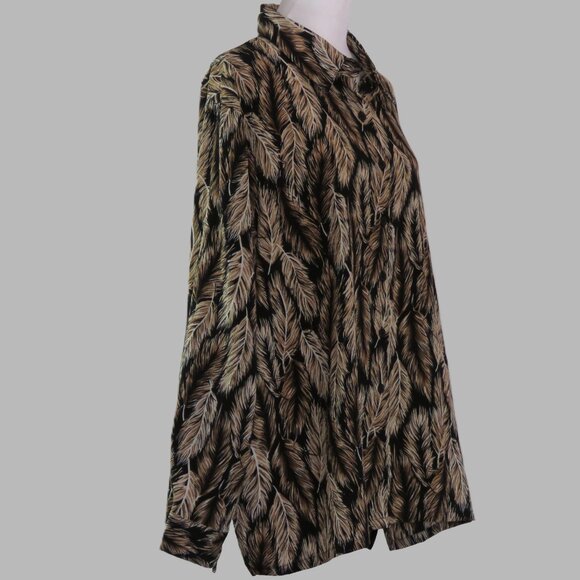 Bon Worth Women's Feather Print Long Sleeve Button Up Blouse Size PXL (C889) - Picture 3 of 7